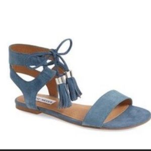 Steve Madden Elivait leather blue suede gladiator flats sandals